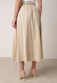 Born2be - Beżowa Spódnica Rozkloszowana z Bawełną i Paskiem oraz Kieszniami Jorlea. Okazja: na co dzień. Kolor: beżowy. Materiał: bawełna. Sezon: lato. Styl: casual, elegancki, boho, klasyczny #6