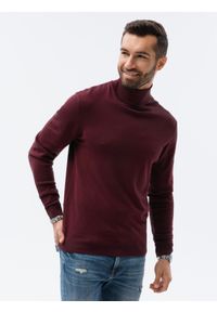 Ombre Clothing - Sweter męski z golfem - bordowy V4 E179 - XXL. Typ kołnierza: golf. Kolor: czerwony. Materiał: nylon, wiskoza #4