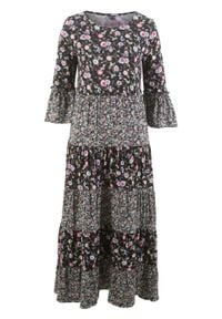 Długa sukienka z dżerseju, z kolekcji Maite Kelly bonprix czarny w kwiaty. Kolor: czarny. Materiał: jersey. Wzór: kwiaty. Długość: maxi #1