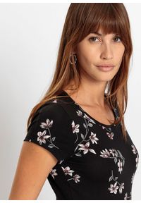 bonprix - Sukienka z dżerseju z mieszanki wiskozy. Kolor: czarny. Materiał: jersey, wiskoza. Długość rękawa: krótki rękaw. Wzór: gładki, nadruk, grochy, paski. Sezon: lato #2