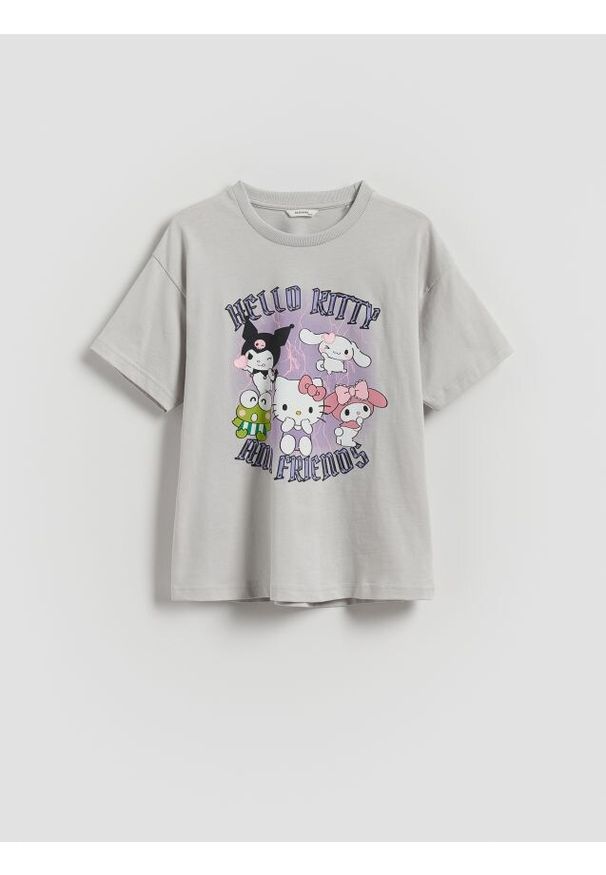 Reserved - T-shirt Hello Kitty and Friends - jasnoszary. Kolor: szary. Materiał: bawełna. Wzór: motyw z bajki