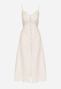 Born2be - Jasnobeżowa Bawełniana Sukienka o Rozkloszowanym Kroju na Ramiączkach z Guzikami Firbia. Okazja: na co dzień. Typ kołnierza: dekolt w kształcie V. Kolor: beżowy. Materiał: bawełna. Długość rękawa: na ramiączkach. Typ sukienki: rozkloszowane. Styl: casual, elegancki #7