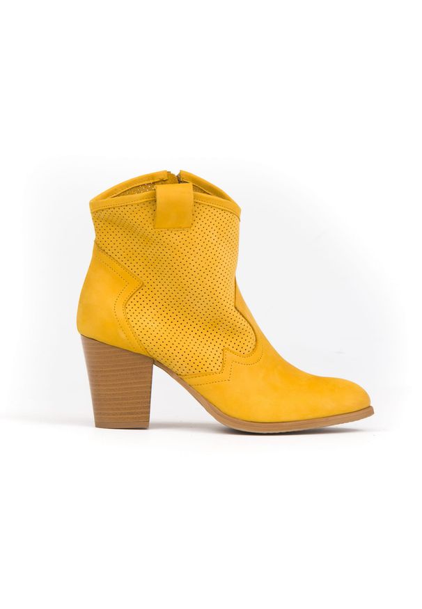 Zapato - dziurkowane kowbojki - skóra naturalna - model 470 - kolor żółty (41). Kolor: żółty. Materiał: skóra