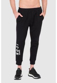 DSQUARED2 Czarne długie spodnie dresowe męskie z białym logo icon, Rozmiar XL. Kolor: czarny. Materiał: dresówka, bawełna