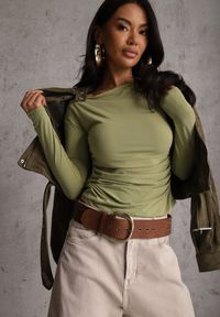 Renee - Zielona Marszczona Bluzka z Wiskozą i Bawełną Trihal. Okazja: na co dzień. Kolor: zielony. Materiał: wiskoza, bawełna. Styl: casual #4