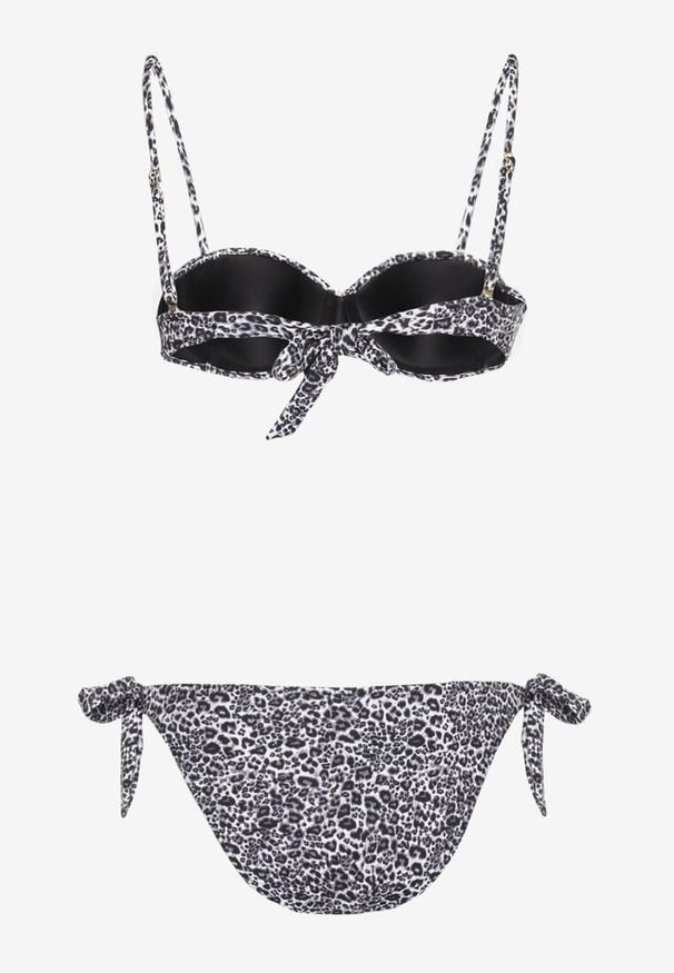 Renee - Ciemnoszare Bikini Usztywniany Biustonosz z Ozdobą i Majtki Typu Figi ze Sznurkami po Bokach Aromarie. Kolor: szary. Wzór: aplikacja