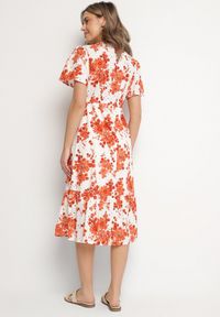 Born2be - Pomarańczowa Sukienka z Bawełny Ażurowa w Kwiaty z Rozkloszowanym Dołem Florbia. Okazja: na co dzień. Kolor: pomarańczowy. Materiał: bawełna. Długość rękawa: krótki rękaw. Wzór: ażurowy, kwiaty. Sezon: wiosna. Typ sukienki: rozkloszowane. Styl: casual, klasyczny #5
