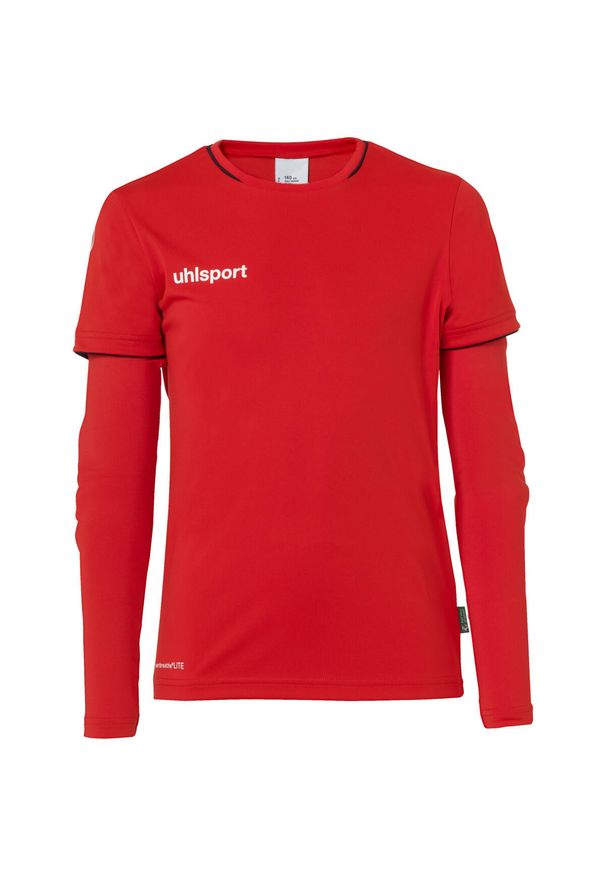 UHLSPORT - Dziecięcy zestaw koszulki i spodni dla bramkarzy Uhlsport. Kolor: wielokolorowy, czarny, czerwony. Materiał: dresówka, poliester. Styl: sportowy, młodzieżowy