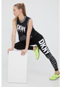 DKNY - Dkny legginsy damskie kolor czarny z nadrukiem. Stan: podwyższony. Kolor: czarny. Materiał: skóra, dzianina. Wzór: nadruk