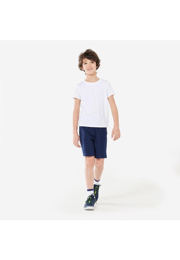 DOMYOS - Spodenki dziecięce Domyos. Okazja: na uczelnię. Kolor: niebieski. Materiał: bawełna, materiał. Styl: sportowy. Sport: joga i pilates