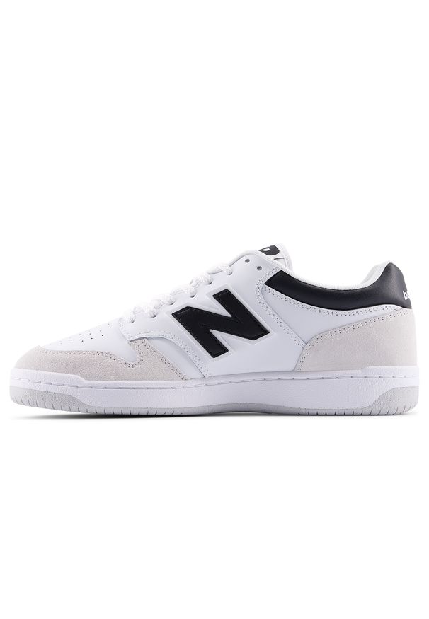 Buty unisex New Balance BB480LIW – białe. Okazja: na co dzień. Kolor: biały. Materiał: skóra, materiał, syntetyk, dresówka. Szerokość cholewki: normalna. Sport: turystyka piesza