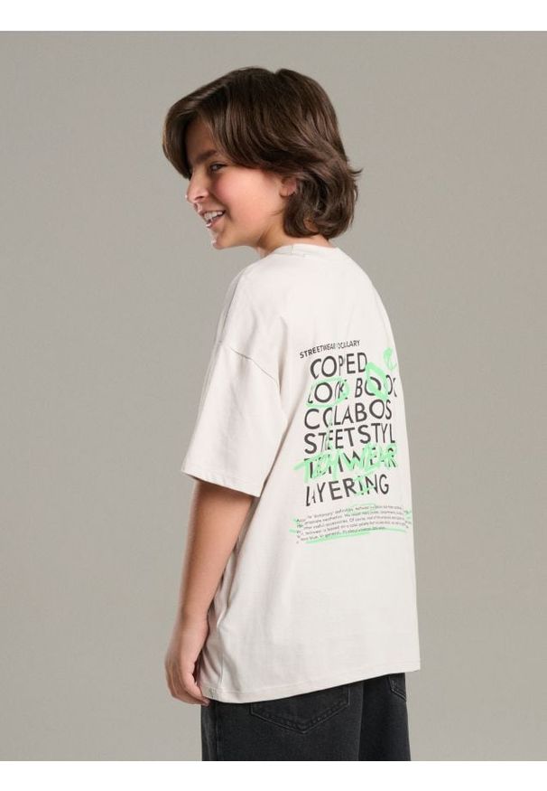 Sinsay - Koszulka oversize z nadrukiem na plecach - szary. Kolor: szary. Wzór: nadruk