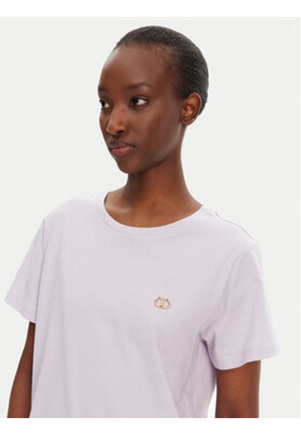 TwinSet - TWINSET T-Shirt 251TT2040 Fioletowy Regular Fit. Kolor: fioletowy. Materiał: bawełna