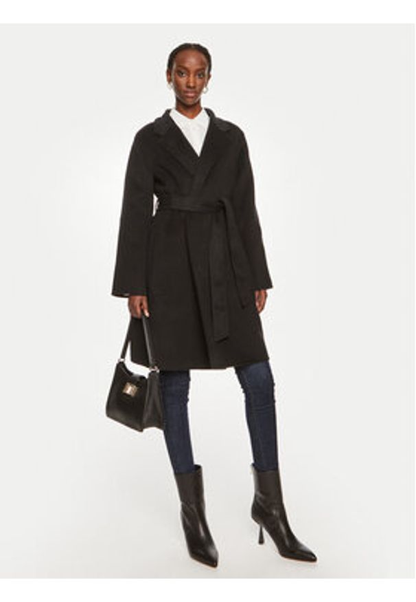 TOMMY HILFIGER - Tommy Hilfiger Płaszcz wełniany WW0WW43603 Czarny Regular Fit. Kolor: czarny. Materiał: syntetyk, wełna