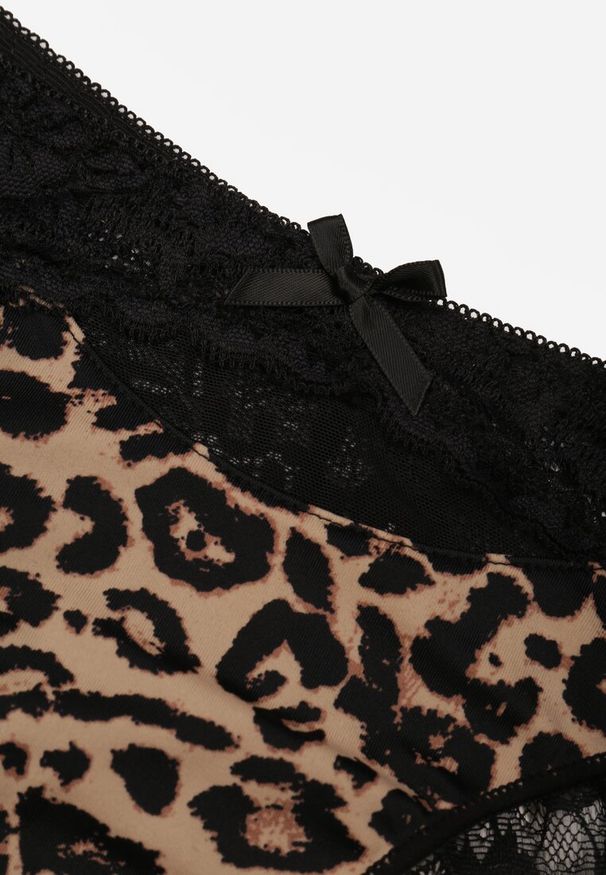 Renee - Czarno-Beżowe Majtki Stringi Ozdobione Koronką Phisoris. Kolor: czarny. Materiał: koronka. Wzór: aplikacja, koronka