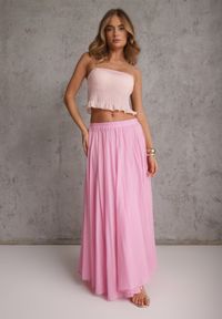 Renee - Różowa Rozkloszowana Spódnica z Bawełny w Stylu Preppy Petrra. Okazja: na co dzień. Kolor: różowy. Materiał: bawełna. Długość: krótkie. Styl: casual #7