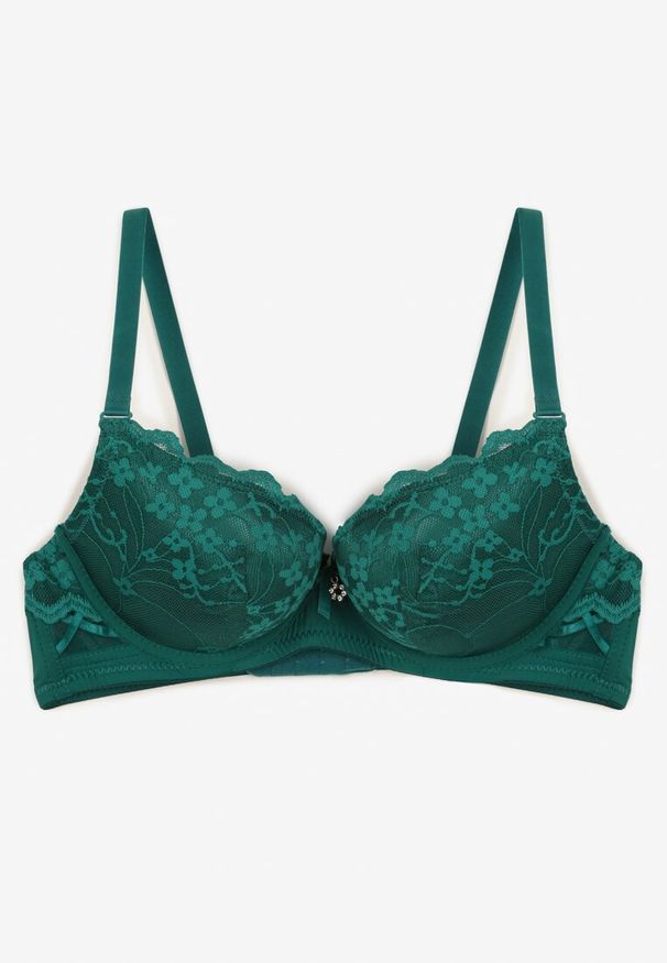 Renee - Zielony Koronkowy Biustonosz o Kroju Push-Up Neladrith. Kolor: zielony. Materiał: koronka. Rodzaj stanika: push-up