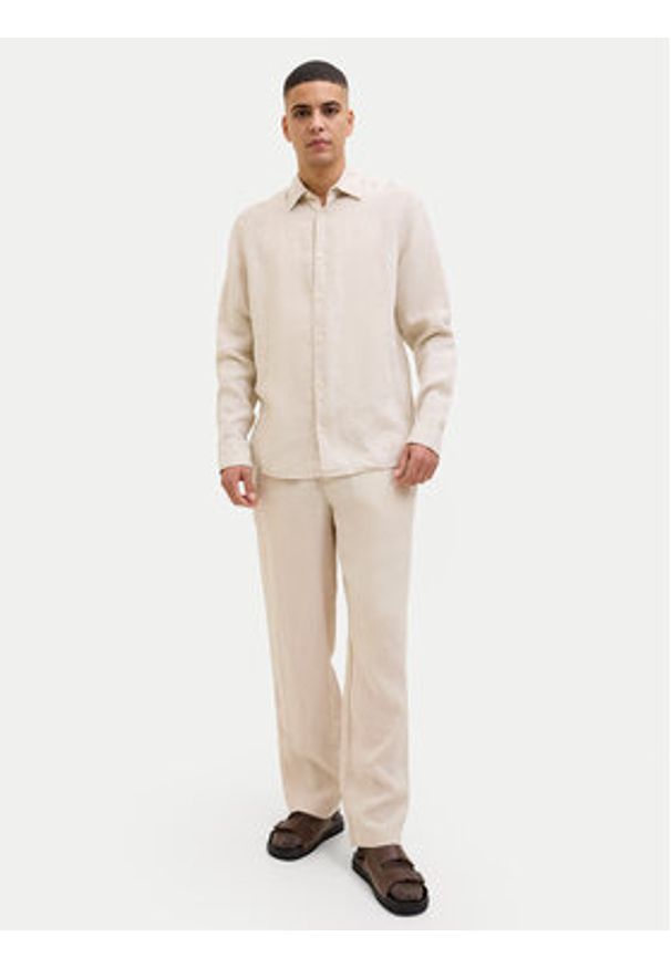 Jack & Jones Chinosy St. Karl 12253120 Beżowy Loose Leg. Kolor: beżowy. Materiał: len