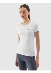 4f - T-shirt slim gładki damski - biały. Okazja: na co dzień. Kolor: biały. Materiał: bawełna, elastan, materiał, jersey, dzianina. Wzór: gładki. Styl: casual, sportowy #1