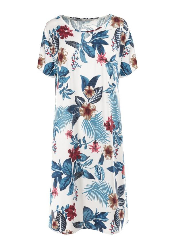 Born2be - Biała Sukienka Panarpia. Okazja: na co dzień. Kolekcja: plus size. Kolor: biały. Wzór: aplikacja. Typ sukienki: proste, trapezowe, dla puszystych. Długość rękawa: krótki rękaw. Sezon: lato. Styl: casual. Długość: mini