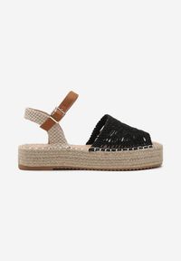 Born2be - Czarne Sandały Espadryle na Platformie z Juty z Plecionym Noskiem Peralla. Okazja: na spacer. Kolor: czarny. Materiał: jeans. Wzór: aplikacja. Sezon: lato. Obcas: na platformie