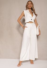 Renee - Białe Szerokie Spodnie z Wiskozy Mevilia. Okazja: na co dzień. Kolor: biały. Materiał: wiskoza. Styl: elegancki, casual #3