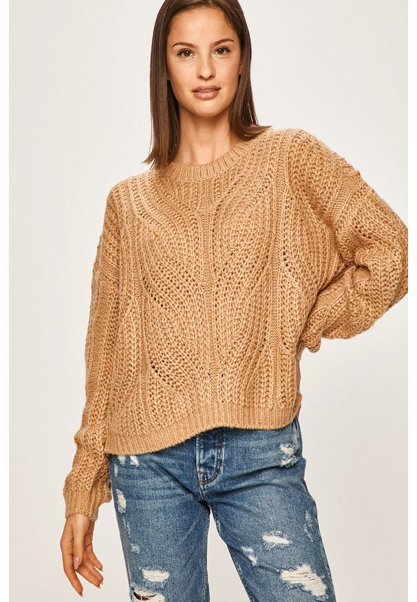 ANSWEAR - Answear - Sweter. Kolor: złoty, brązowy, wielokolorowy. Materiał: dzianina, akryl. Wzór: gładki
