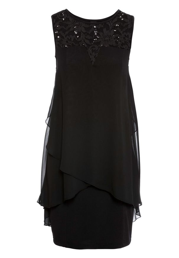 Sukienka z dżerseju i szyfonu bonprix czarny. Kolor: czarny. Materiał: szyfon, jersey. Styl: elegancki