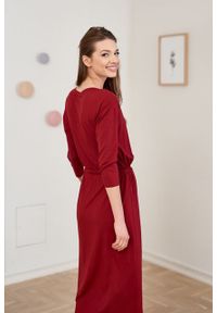 Marie Zélie - Sukienka Elwina czerwień wina. Okazja: na co dzień. Kolor: czerwony. Materiał: wiskoza, dzianina, materiał, elastan, tkanina, guma. Długość rękawa: krótki rękaw. Typ sukienki: proste. Styl: casual #6