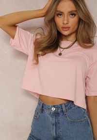 Renee - Jasnoróżowy T-shirt Phelista. Okazja: na co dzień. Kolor: różowy. Materiał: jeans. Długość rękawa: krótki rękaw. Długość: krótkie. Styl: klasyczny, casual #4