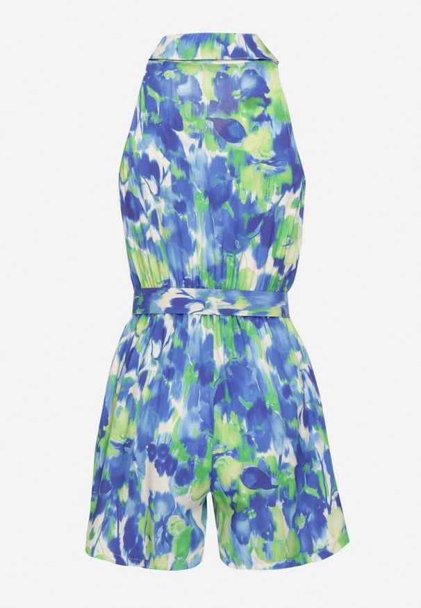 Born2be - Granatowy Wiskozowy Kombinezon o Koszulowym Kroju Bez Rękawów z Paskiem Tolivia. Okazja: na co dzień. Kolor: niebieski. Materiał: wiskoza. Długość rękawa: bez rękawów. Długość: krótkie. Styl: casual, elegancki