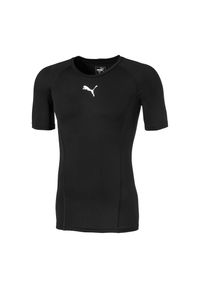 Puma - Męska Koszulka Z Krótkim Rękawem Liga Base Layer Top. Kolor: czarny. Długość rękawa: krótki rękaw. Długość: krótkie. Sport: turystyka piesza