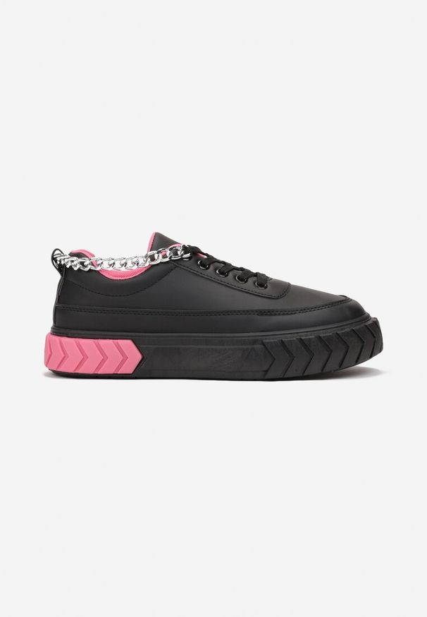 Born2be - Czarne Sneakersy na Platformie z Łańcuszkiem Jaolisa. Kolor: czarny. Obcas: na platformie