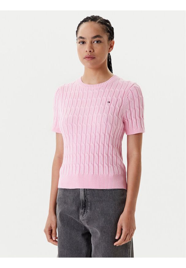 TOMMY HILFIGER - Tommy Hilfiger Sweter WW0WW45656 Różowy Regular Fit. Kolor: różowy. Materiał: bawełna