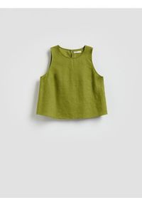 Reserved - Lniana bluzka - oliwkowy. Kolor: oliwkowy. Materiał: len