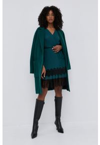 TwinSet - Twinset - Sukienka. Kolor: zielony. Materiał: tkanina, koronka. Długość rękawa: długi rękaw. Typ sukienki: rozkloszowane, plisowane #3