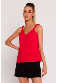 MOE - Czerwona Bluzka na Ramiączkach z Odkrytymi Plecami. Kolor: czerwony. Materiał: bawełna, elastan. Długość rękawa: na ramiączkach #1