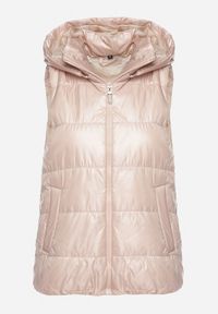 Born2be - Jasnobeżowa Kamizelka z Odpinanym Kapturem i Kieszeniami Pikowana Aggevia. Kolor: beżowy #7