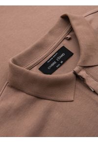 Ombre Clothing - Koszulka męska polo z dekoltem na zamek - jasnobrązowa V3 - Rozmiar: XXL. Okazja: na co dzień. Typ kołnierza: polo. Kolor: brązowy. Materiał: bawełna, elastan, dzianina. Styl: sportowy, casual, elegancki #5