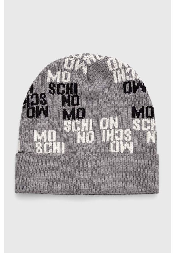 MOSCHINO - Moschino czapka wełniana kolor szary wełniana. Kolor: szary. Materiał: wełna