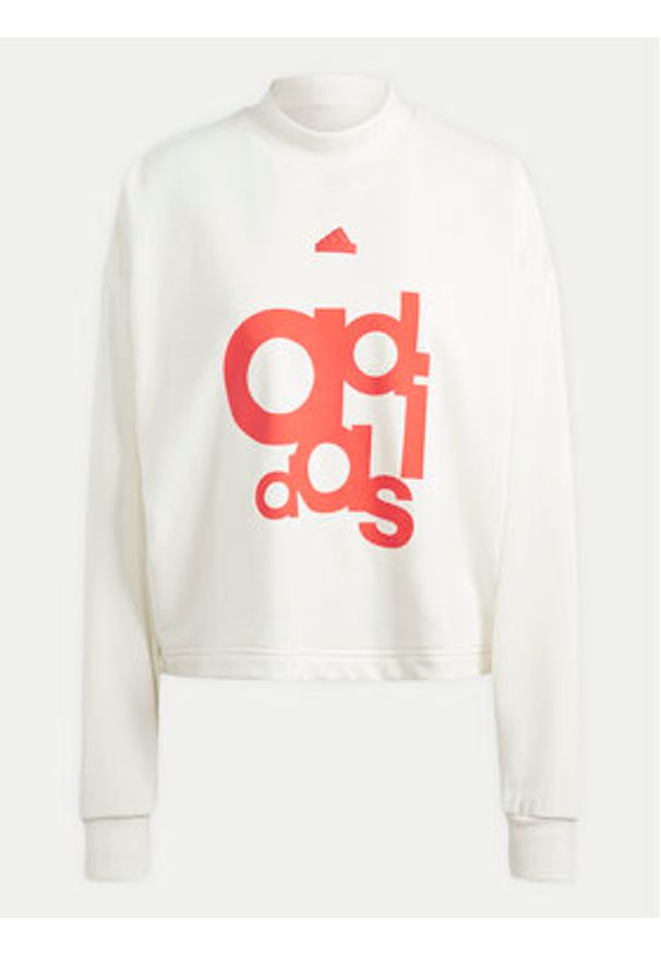 Adidas - adidas Bluza French Terry Print IS4284 Biały Loose Fit. Kolor: biały. Materiał: bawełna, syntetyk. Wzór: nadruk