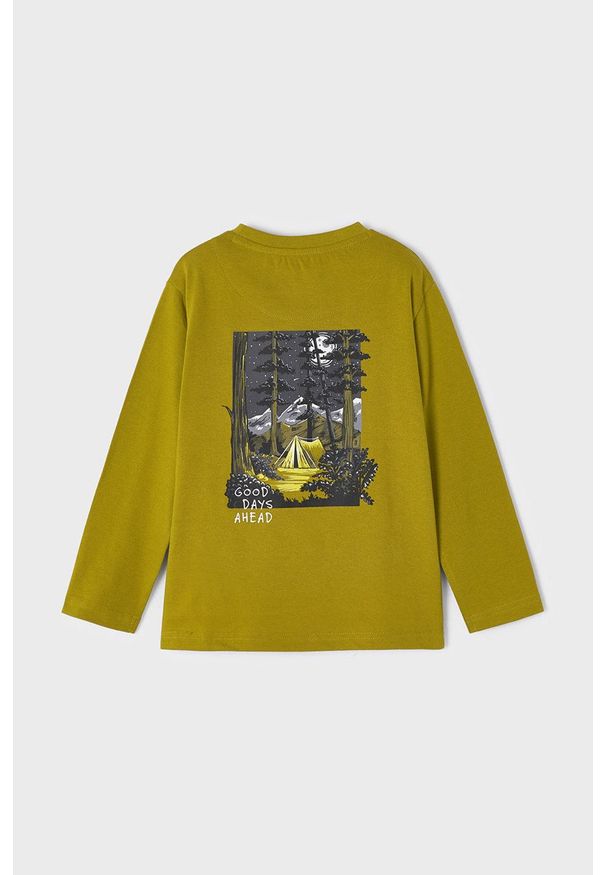 Mayoral longsleeve bawełniany dziecięcy kolor zielony z nadrukiem. Okazja: na co dzień. Kolor: zielony. Materiał: bawełna. Długość rękawa: długi rękaw. Wzór: nadruk. Styl: casual