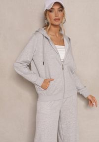 Renee - Szara Bluza Rozpinana z Bawełny z Kapturem Telisienna. Okazja: na co dzień, na spacer. Typ kołnierza: kaptur. Kolor: szary. Materiał: bawełna. Wzór: aplikacja. Styl: sportowy, casual #3