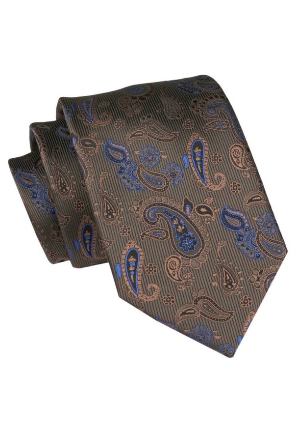 Męski Krawat Angelo di Monti - Wzory Paisley, Brązowe Tło. Kolor: brązowy, wielokolorowy, beżowy. Materiał: tkanina. Wzór: paisley. Styl: elegancki, wizytowy