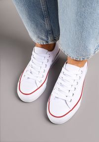 Born2be - Biało-Czerwone Trampki Vices na Grubszej Podeszwie pod Kostkę Tilomea. Okazja: na co dzień. Zapięcie: sznurówki. Kolor: biały. Materiał: jeans. Styl: casual #6