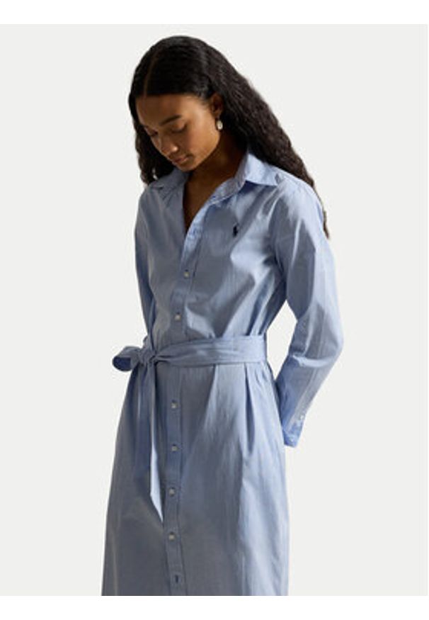 Polo Ralph Lauren Sukienka koszulowa 211A96362001 Błękitny Regular Fit. Typ kołnierza: polo. Kolor: niebieski. Materiał: bawełna. Typ sukienki: koszulowe