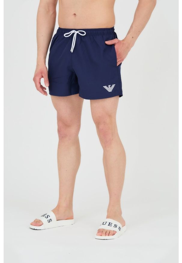 Emporio Armani - EMPORIO ARMANI Męskie spodenki kąpielowe granatowe, Rozmiar 52. Kolor: niebieski. Materiał: poliester