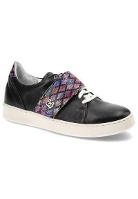 Czarne Sneakersy Simen Damskie Modne Półbuty. Zapięcie: pasek. Kolor: czarny. Materiał: skóra