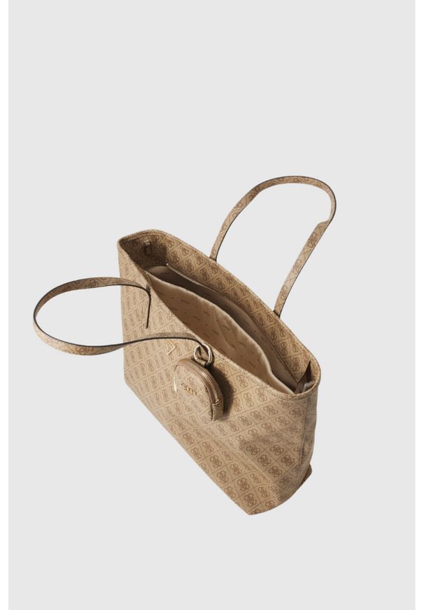 Guess - GUESS Beżowa shopperka damska Power Play. Kolor: beżowy. Materiał: skórzane