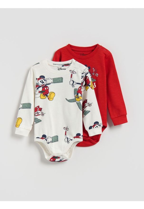 Reserved - Bawełniane body Mickey Mouse 2 pack - czerwony. Kolor: czerwony. Materiał: bawełna. Wzór: motyw z bajki